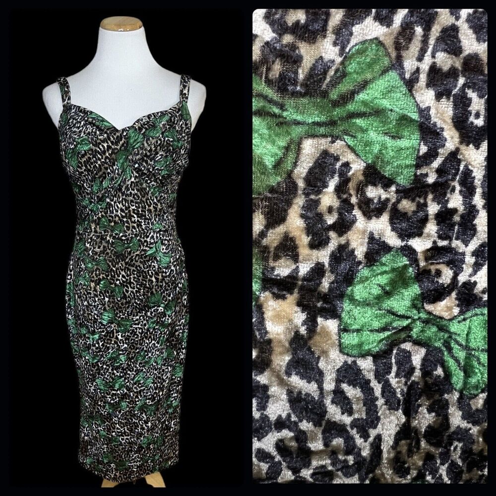 Pinup Style Tatyana Pencil Wiggle Dress Leopard Bowtie Velour Retro 4xl [a12]